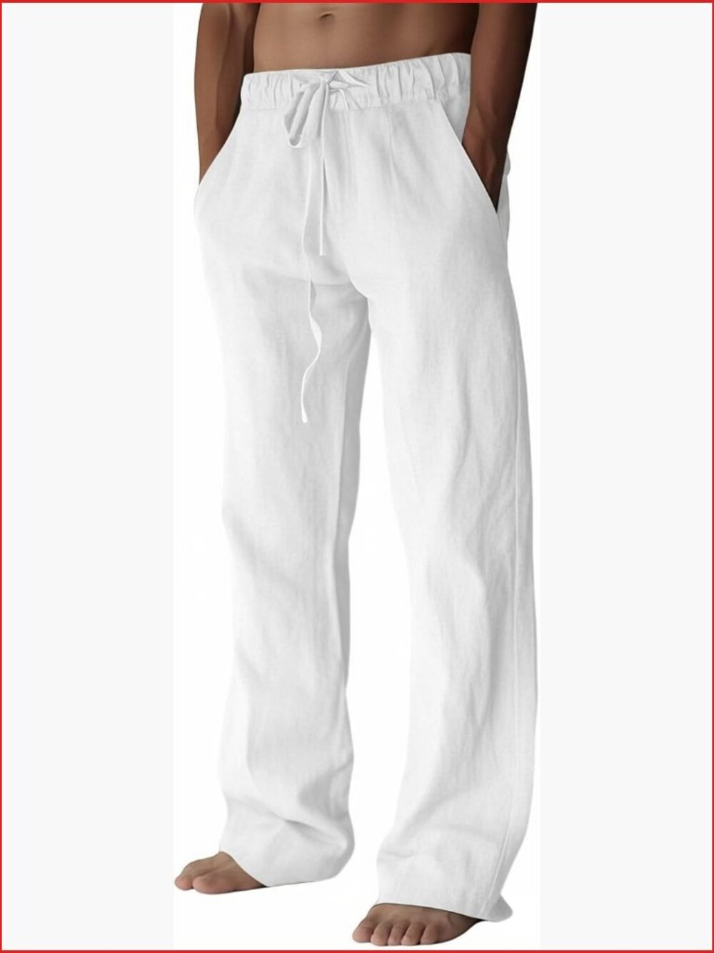 Cotton Linen Drawstring Pants, Loose Fit Beach Casual